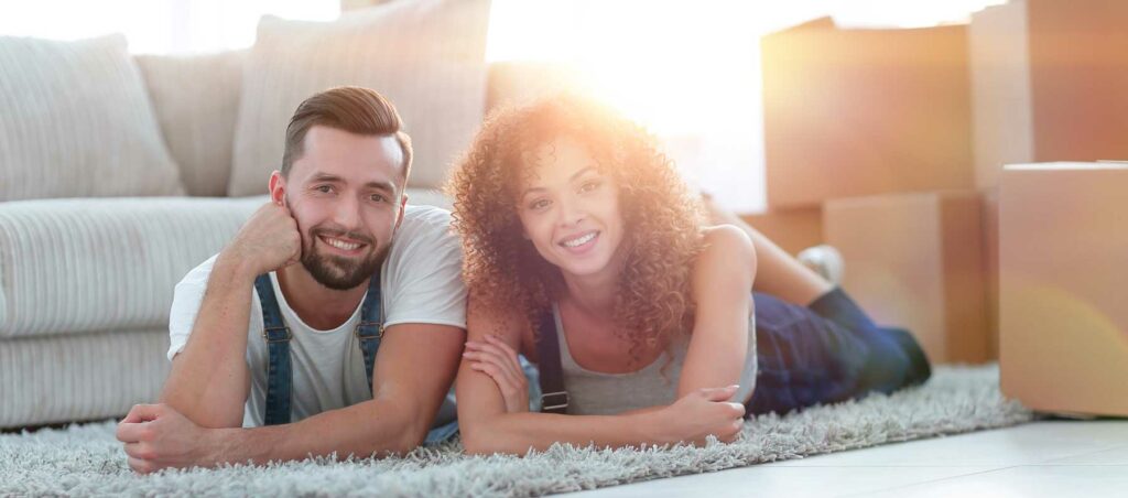 Happy couple on moving day